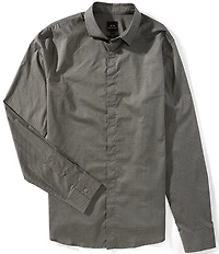 Armani Exchange Poplin Micro Print Long Sleeve Woven Shirt