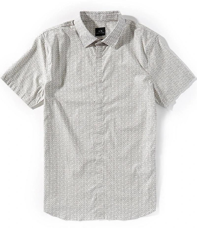 Armani Exchange Slim Fit Circle AX Logo Stretch Short Sleeve Woven Shirt