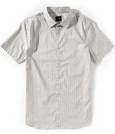 Armani Exchange Slim Fit Circle AX Logo Stretch Short Sleeve Woven Shirt