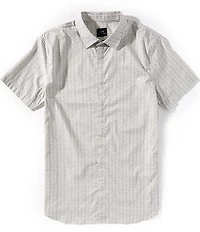 Armani Exchange Slim Fit Circle AX Logo Stretch Short Sleeve Woven Shirt