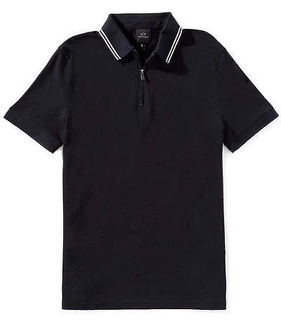 Armani Exchange Slim Fit Cotton Pique Quarter-Zip Short Sleeve Polo Shirt
