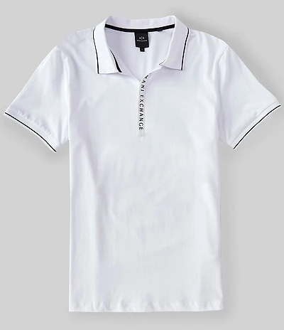 Armani Exchange Slim Fit Covered Logo Zipper Short Sleeve Polo Shirt