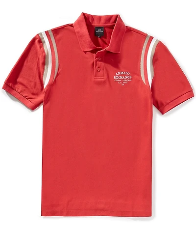 Armani Exchange Stripe Shoulder Pique Short Sleeve Polo Shirt