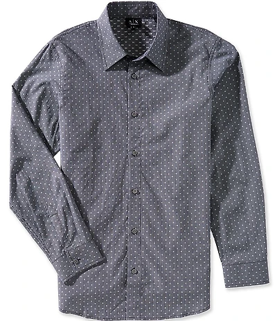 Armani Exchange Yarn-Dye Jacquard Long Sleeve Woven Shirt