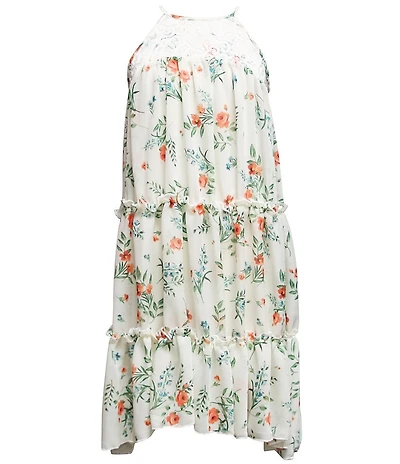 Ava & Yelly Big Girls Floral Print Sleeveless Tiered Trapeze Dress