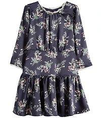 Ava & Yelly Big Girls Floral Satin Crew Neck Long Sleeve Dress