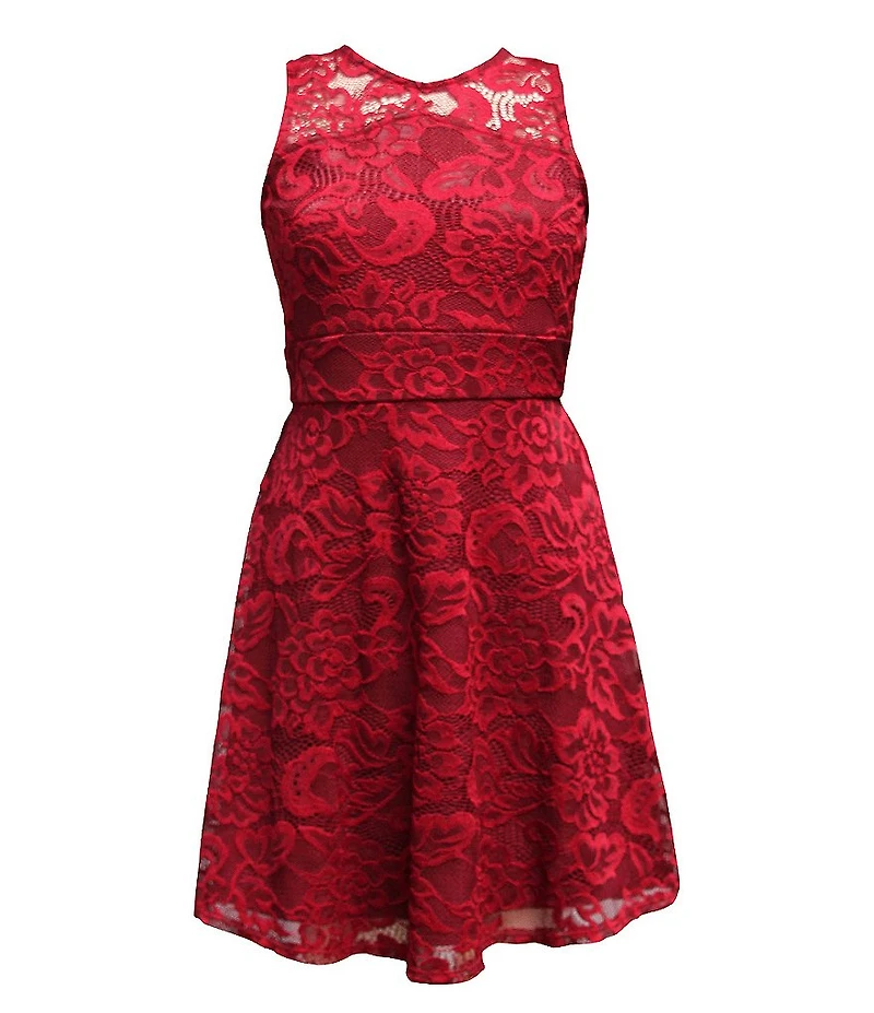 Ava & Yelly Big Girls Lace V-Neck Sleeveless Fit-and-Flare Dress