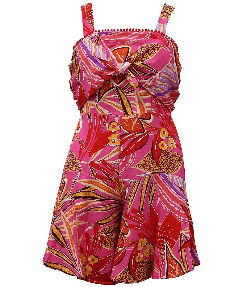 Ava & Yelly Big Girls Sleeveless Tropical Floral Knot-Front Romper