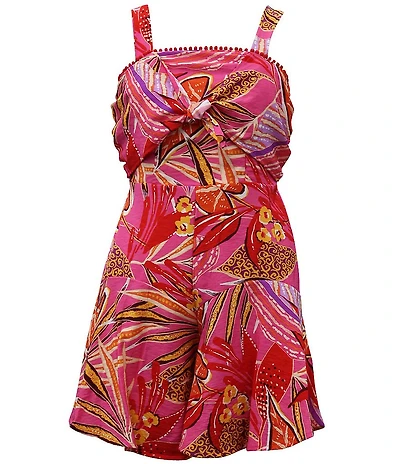 Ava & Yelly Big Girls Sleeveless Tropical Floral Knot-Front Romper