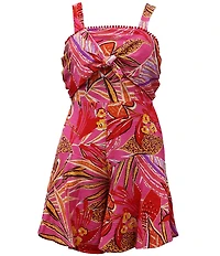 Ava & Yelly Big Girls Sleeveless Tropical Floral Knot-Front Romper
