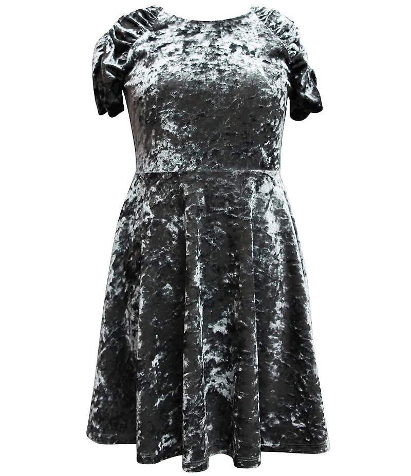 Ava & Yelly Big Girls Velvet Shirred Short Sleeve Fit & Flare Dress