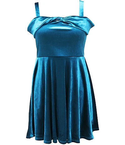 Ava & Yelly Big Girls Velvet Twist Front Off-The-Shoulder Fit-and-Flare Dress