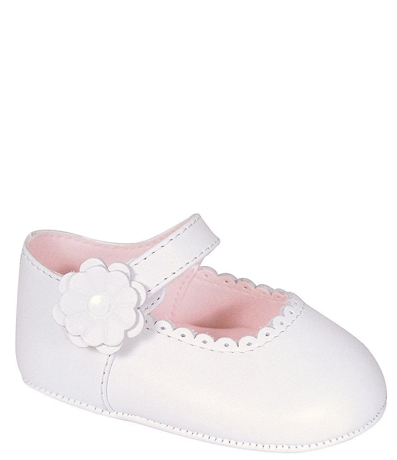 Baby Deer Girls' Emma Scalloped Leather Flower Ornamented Mary Jane Crib Shoes (Infant)