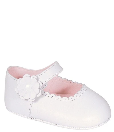 Baby Deer Girls' Emma Scalloped Leather Flower Ornamented Mary Jane Crib Shoes (Infant)