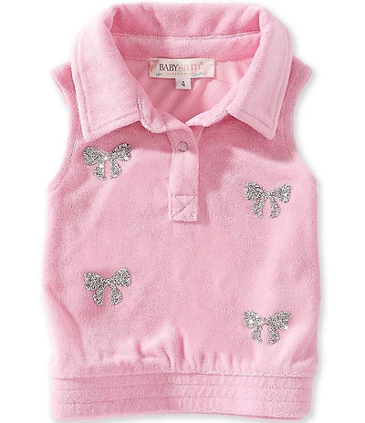 Baby Sara Little Girls Pink Bows with Sequin Appliques Collared Velour Vest
