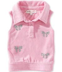 Baby Sara Little Girls Pink Bows with Sequin Appliques Collared Velour Vest