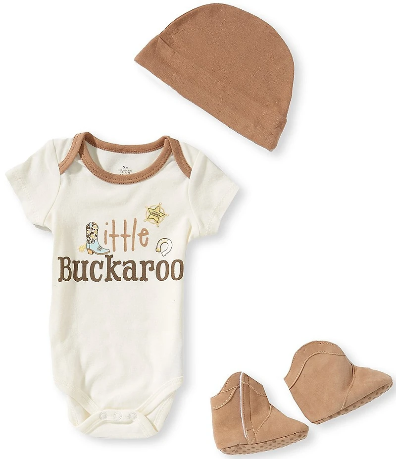 Baby Starters Baby Boy Short Sleeve 'Little Buckaroo' Bodysuit With Hat & Booties 3-Piece Set