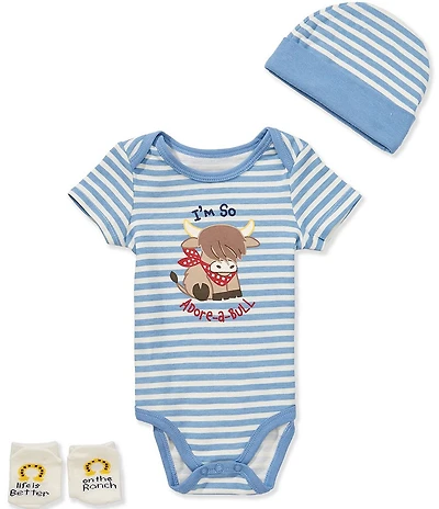 Baby Starters Baby Boys Short Sleeve Adore-A-Bull Bodysuit, Socks, & Hat 3-Piece Set