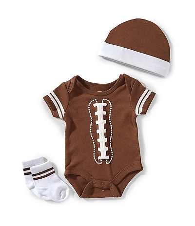 Baby Starters Baby Boys Striped Short Sleeves Football Bodysuit & Socks With Coordinating Hat