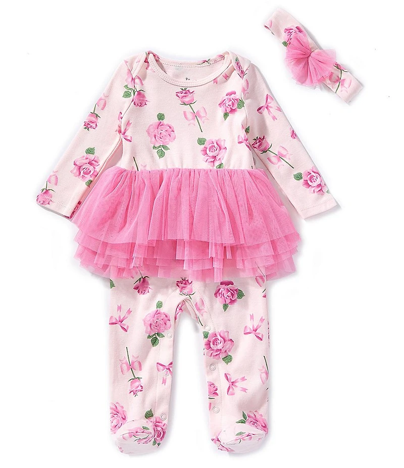 Baby Starters Baby Girls Long Sleeve Floral Print Tiered Tutu Footed Coverall