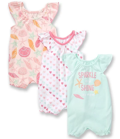 Baby Starters Baby Girls Flutter-Sleeve Rompers 3-Pack