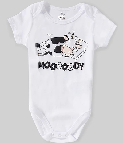 Baby Starters Baby Girls Short Sleeve Lap Shoulder 'MOOOOODY' Puff Detail Bodysuit