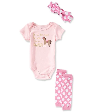 Baby Starters Baby Girls Short Sleeve Pony Bodysuit 3-Piece Set