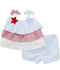 Baby Starters Baby Girls Sleeveless Ruffle Trim Americana Top and Shorts Set