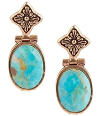 Barse Golden Flower and Blue Turquoise Drop Earrings