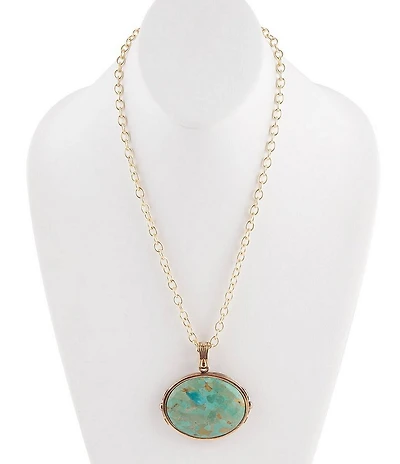 Barse Blue Turquoise Long Golden Chain Statement Pendant Necklace
