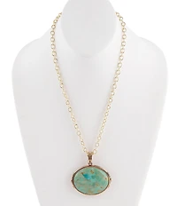 Barse Blue Turquoise Long Golden Chain Statement Pendant Necklace