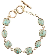 Barse Genuine Blue Turquoise Hammered Golden Link Bracelet