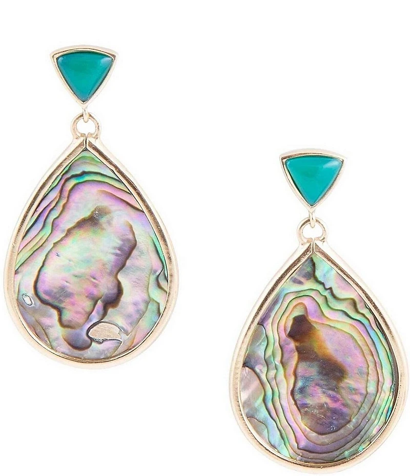 Barse Epiphany Blue Abalone Golden Post Drop Earrings