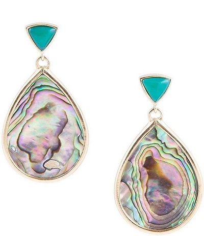 Barse Epiphany Blue Abalone Golden Post Drop Earrings