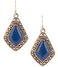 Barse Diamond Blue Lapis Stone Golden Drop Earrings