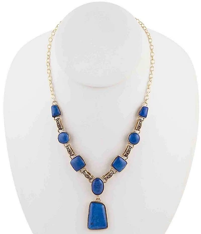 Barse Royal Blue Lapis Golden Statement Pendant Necklace