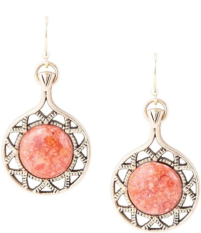 Barse Bronze and Orange Sponge Genuine Stone Coral Orbital Earrings