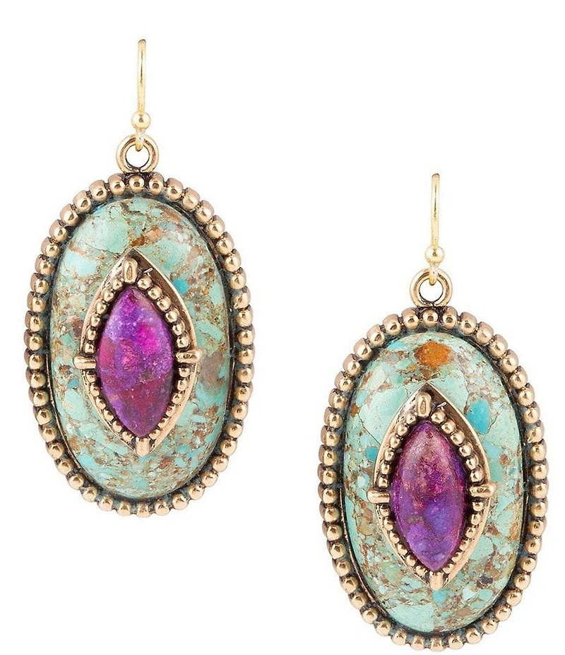 Barse Stone Blue and Purple Turquoise Golden Drop Earrings