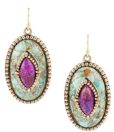 Barse Stone Blue and Purple Turquoise Golden Drop Earrings