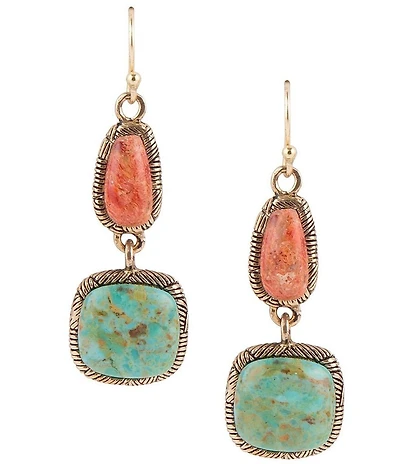 Barse Bronze Genuine Turquoise and Orange Sponge Coral Linear Earrings