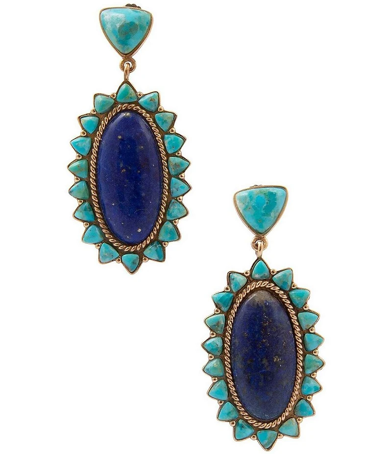 Barse Golden, Genuine Turquoise and Lapis Oasis Royale Statement Drop Earrings
