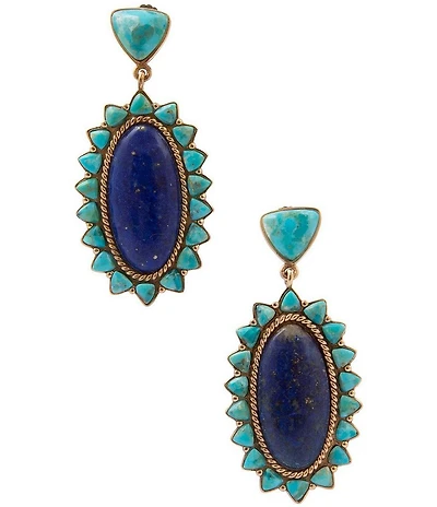 Barse Golden, Genuine Turquoise and Lapis Oasis Royale Statement Drop Earrings