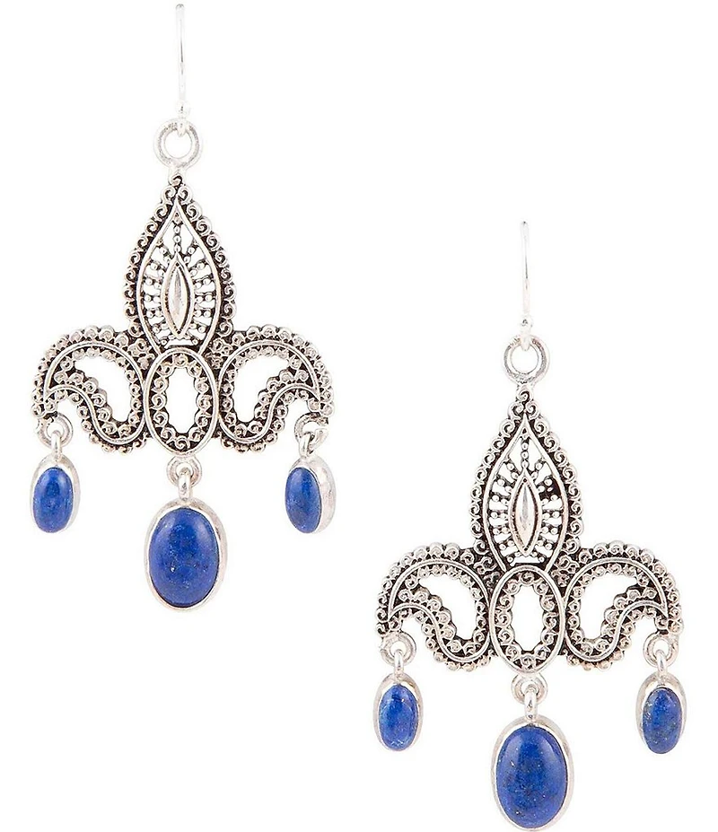 Barse Mehendi Blue Lapis and Sterling Silver Chandelier Earrings