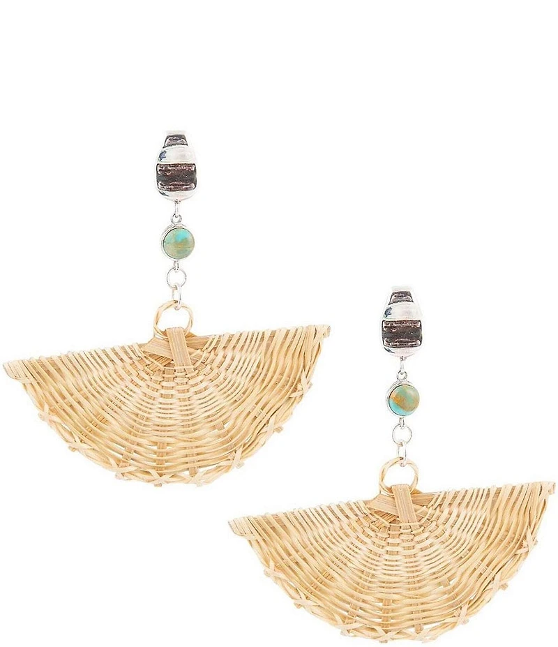 Barse Fan of Rattan Blue Turquoise and Sterling Silver Earrings