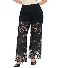 Bayeas Plus Size Stretch Denim High Rise Lace Embellished Wide Leg Ankle Jeans
