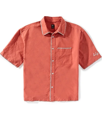 BDG Urban Outfitters Arlo Blanket Stitch Detail Short Sleeve Woven Shirt