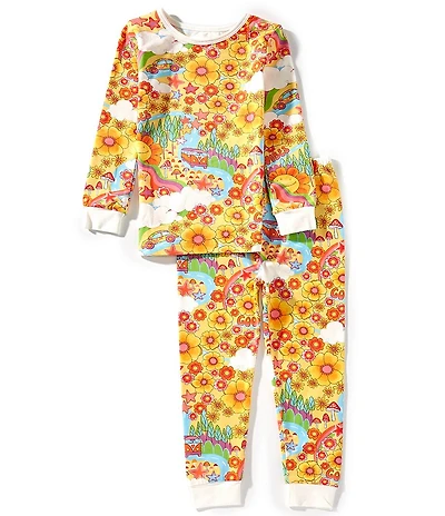 BedHead Pajama Little/Big Girls Long Sleeve Organic Cotton Groovy Print Two-Piece Pajamas Set