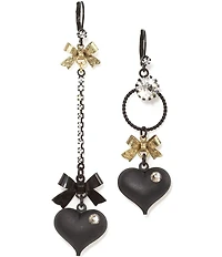 Betsey Johnson Mismatched Bow and Crystal Heart Novelty Earrings