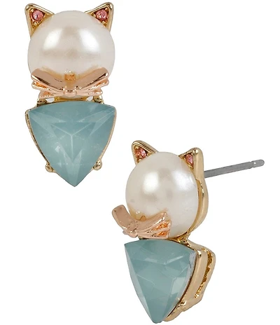 Betsey Johnson Pearl Cat Drop Earrings