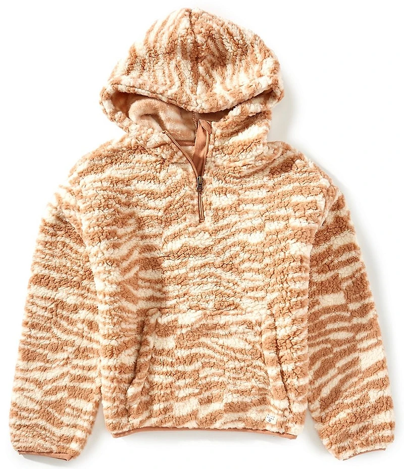 Billabong Big Girls Long-Sleeve Wild Animal-Printed Quarter-Zip Faux-Sherpa Pullover Hoodie